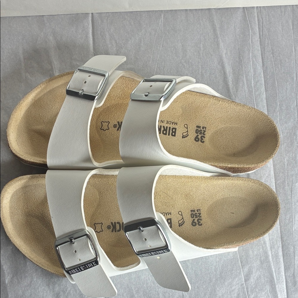Birkenstock White Sandals with Metallic Buckles - Picture 6 of 7